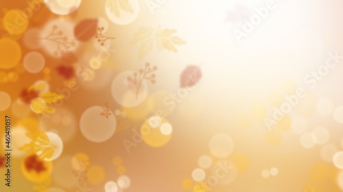 Abstract Autumn orange background with leaf and bokeh blurred in autumn holiday isolated on white background , wallpaper illustration 