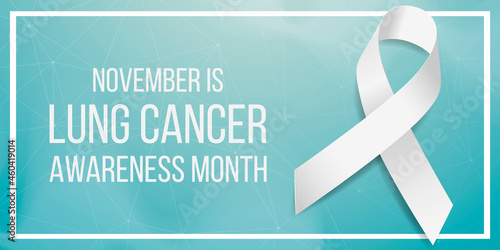 Lung cancer awareness month concept. Banner template with white ribbon awareness. Vector illustration.
