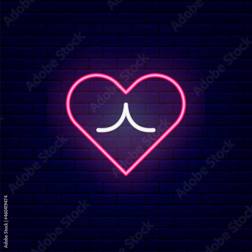 Heart with ass buttocks neon icon. Sex shop sign. Night bright signboard. Editable stroke. Isolated vector illustration