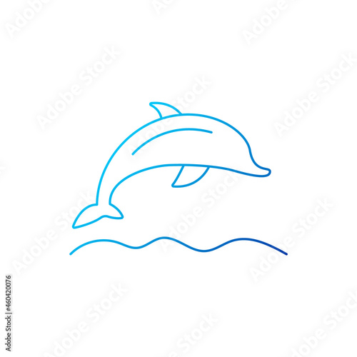 Dolphin jumping over water outline icon. Maldives animal. Coral island. Isolated vector stock illustration