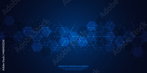 Abstract technology background and design element with hexagons pattern and geometric shapes for your drafting