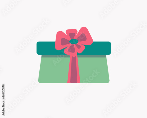 Gift green box with red bow for christmas or new year design. Vector illustration isolated on a white background.