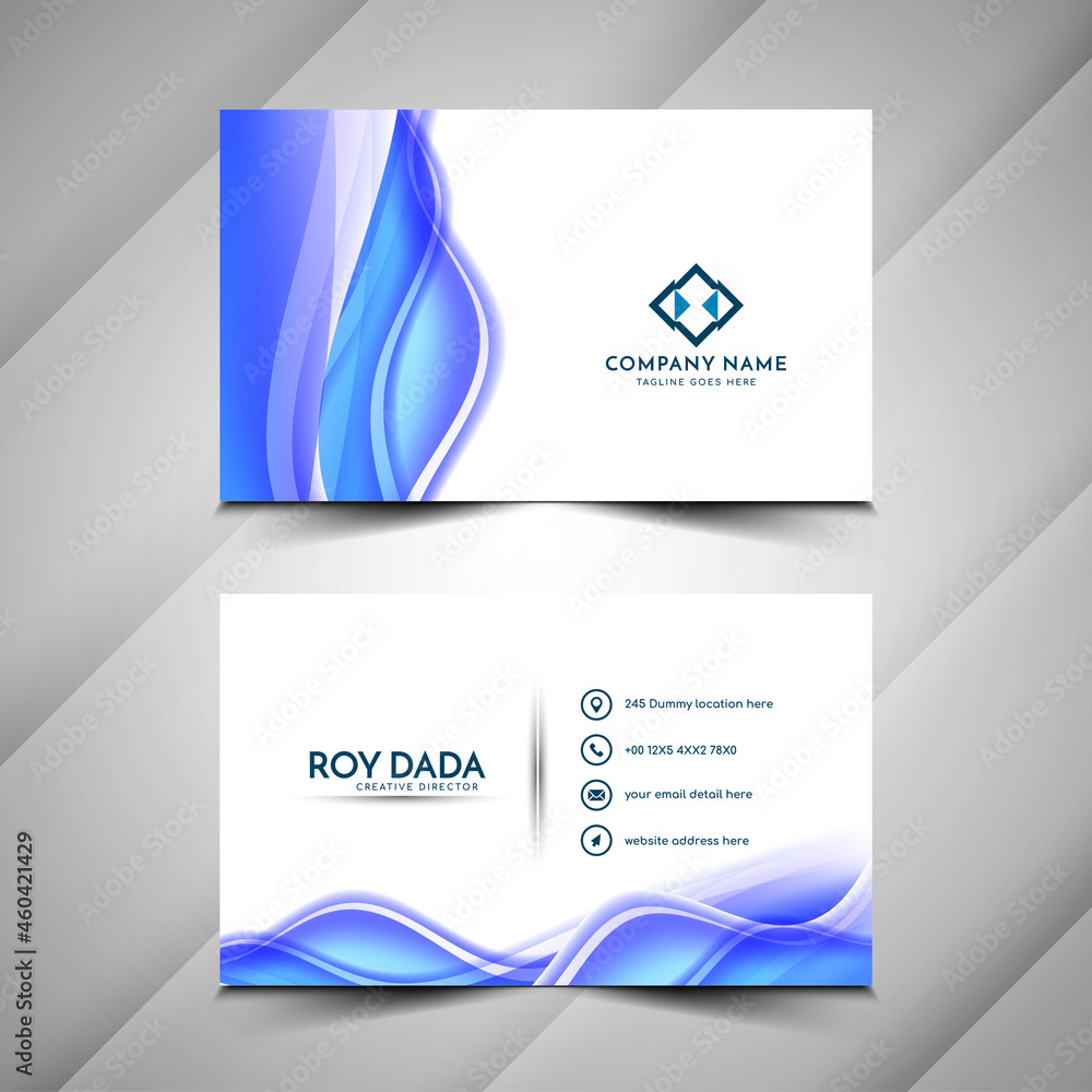 Fototapeta premium Modern blue color wave style business card design