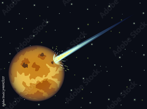 Large comet hit planet Venus vector