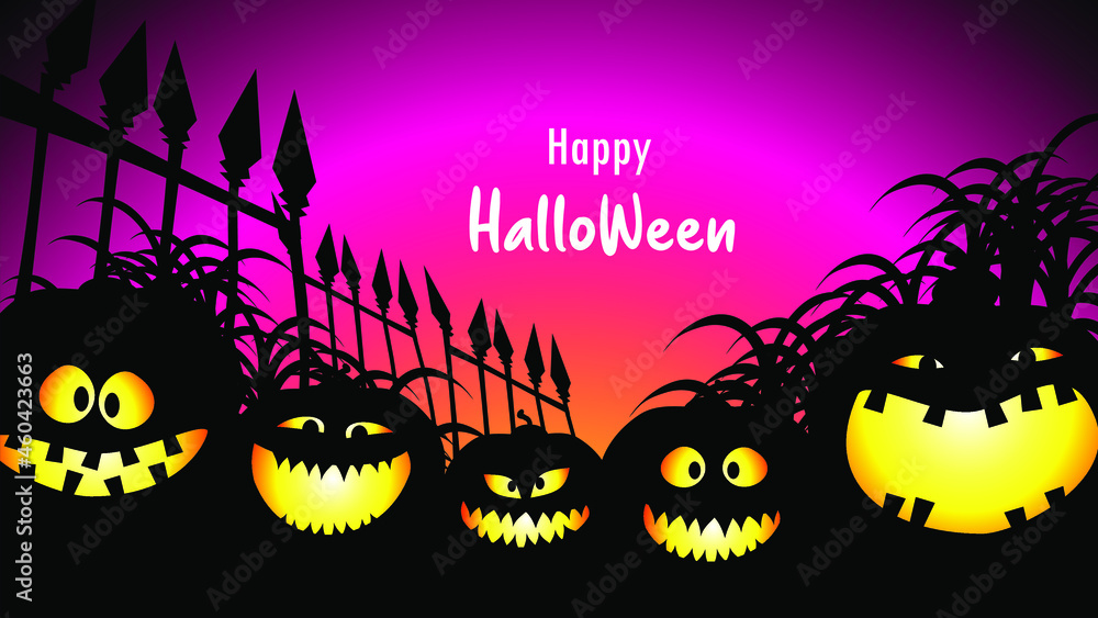 Halloween Background with pumpkins. Vector illustration for banner, poster, greeting card and party invitation.