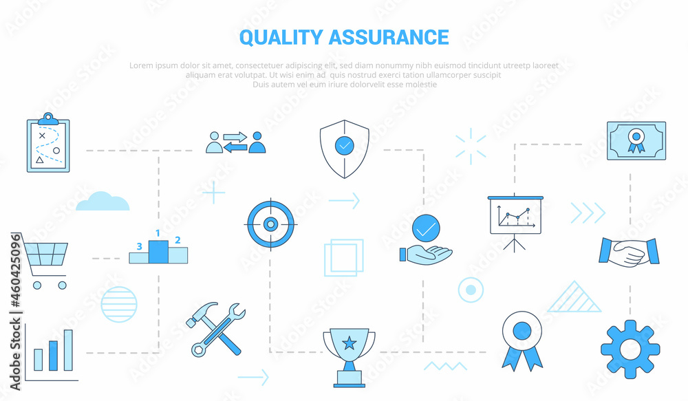 quality assurance concept with icon set template banner with modern blue color style