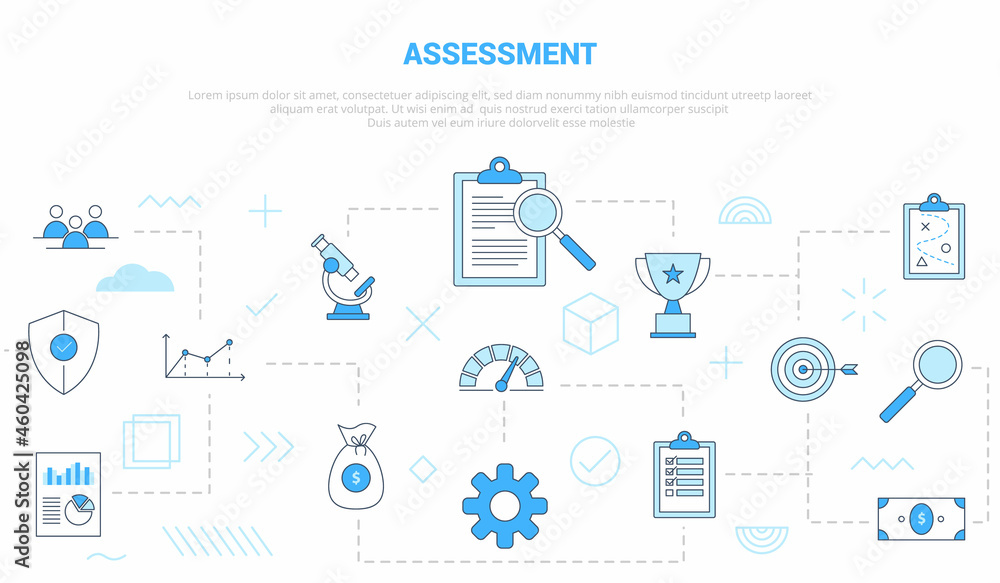 business assessment concept with icon set template banner with modern blue color style business assessment concept with icon set template banner with modern blue color style
