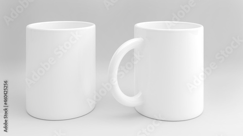 White cup mockup on a white background,isolated on white background,3d rendering