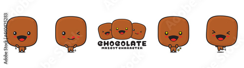 cute chocolate mascot, food cartoon illustration, with different facial expressions and poses