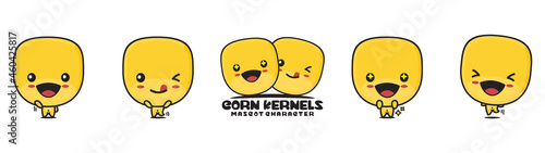 cute corn kernels mascot, food cartoon illustration, with different facial expressions and poses