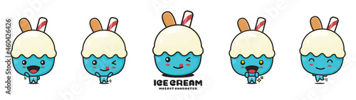 cute ice cream mascot, with different facial expressions and poses