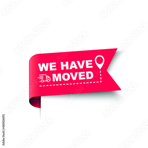 We have moved red ribbon isolated on white background. Red label, banner for any purposes. Vector illustration. 
