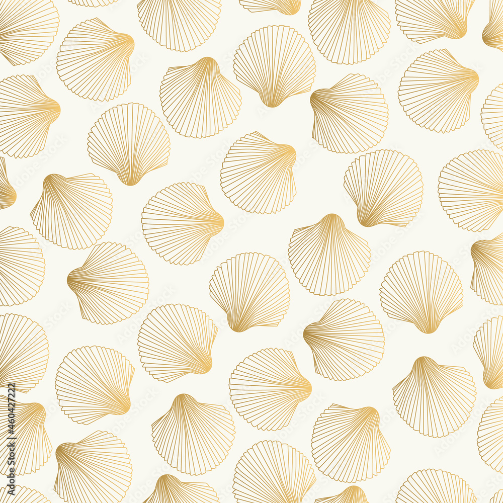 Gold pattern with shell. Vector fancy scallop design.