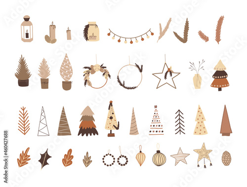 Christmas set in boho style, cute pastel color