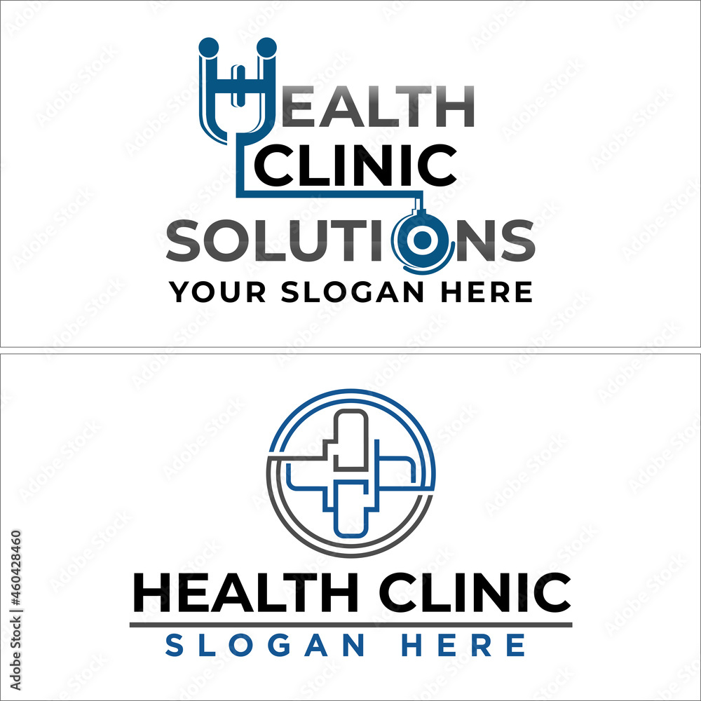 Health care clinic initial stethoscope logo design
