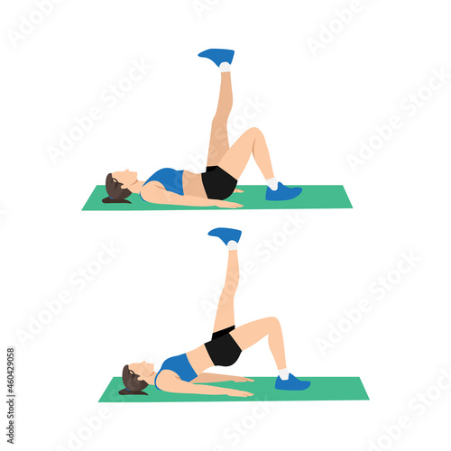 Woman doing Single leg bridge exercise. Flat vector illustration isolated on white background photo