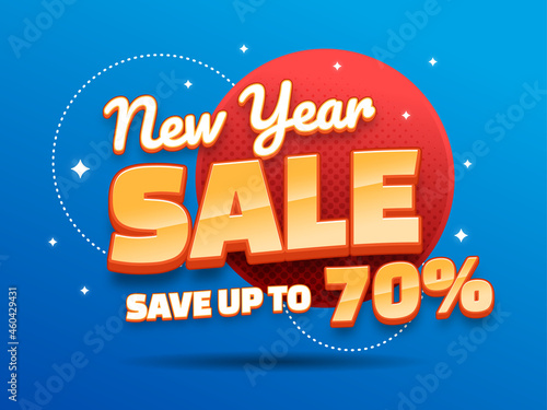 Promotional New Year Sale Banner with 3d Text Style Effect
