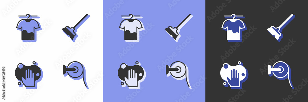 Set Toilet paper roll, Drying clothes, Sponge and Mop icon. Vector Set Toilet paper roll, Drying clothes, Sponge and Mop icon. Vector