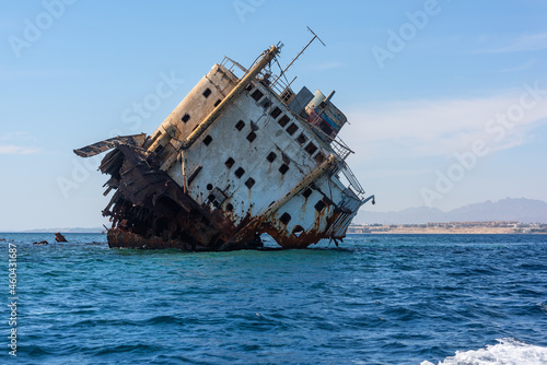Remains of a cargo ship that has long run aground in the Red Sea near the Egyptian resort town of Sharm El Sheikh