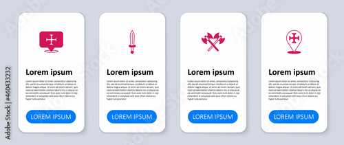 Set Crusade, Crossed medieval axes, Medieval sword and . Business infographic template. Vector