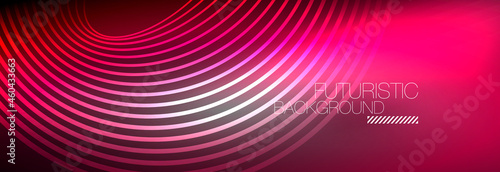 Dark abstract background with glowing neon circles. Trendy layout template for business or technology presentation, internet poster or web brochure cover, wallpaper