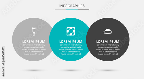 Set Lifebuoy, Spyglass telescope lens and Sailor hat. Business infographic template. Vector