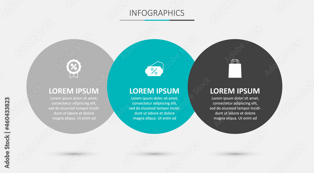 Fototapeta premium Set Discount percent tag, and Paper shopping bag. Business infographic template. Vector