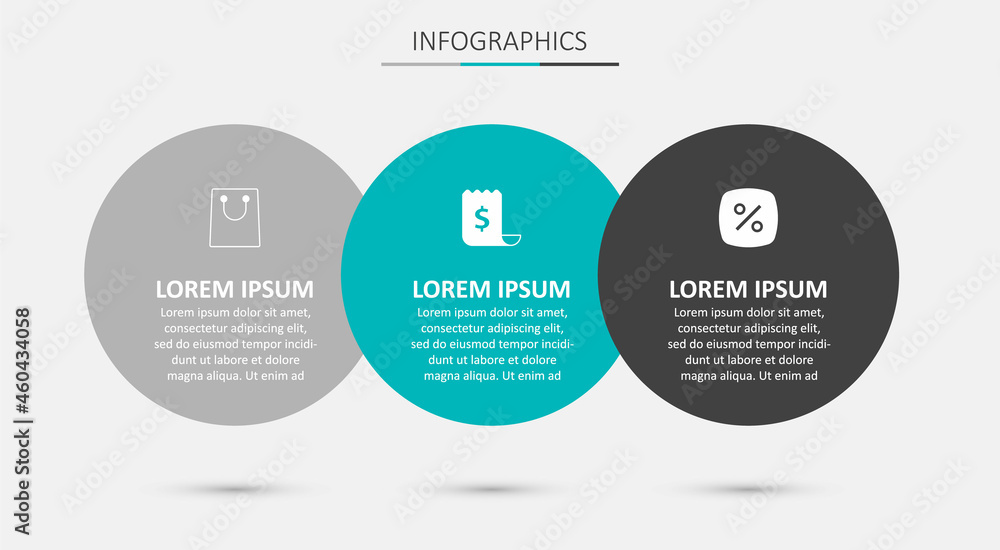 Set Paper check and financial check, shopping bag and Discount percent tag. Business infographic template. Vector