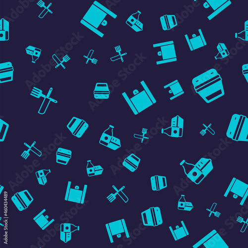 Set Crossed knife and fork, Lunch box, Online ordering food and on seamless pattern. Vector