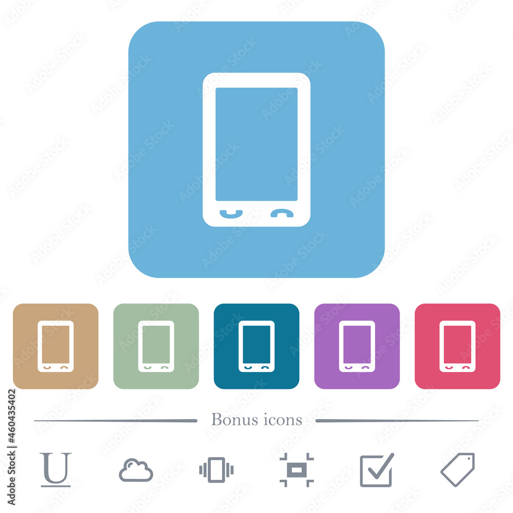 Mobile phone with blank display flat icons on color rounded square backgrounds Mobile phone with blank display flat icons on color rounded square backgrounds