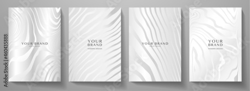 Modern elegant cover design set. Luxury fashionable background with silver line pattern. Elite premium vector template for menu, golden brochure, flyer layout, presentation