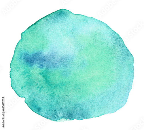 Turquoise watercolor shape isolated on white background. Watercolor abstract clip art	