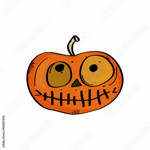 Pumpkin logo icon sign Sewn mouth surgical suture Halloween symbol emblem element Hand drawn Cartoon cute funny design Abstract children's style Fashion print clothes greeting invitation card banner