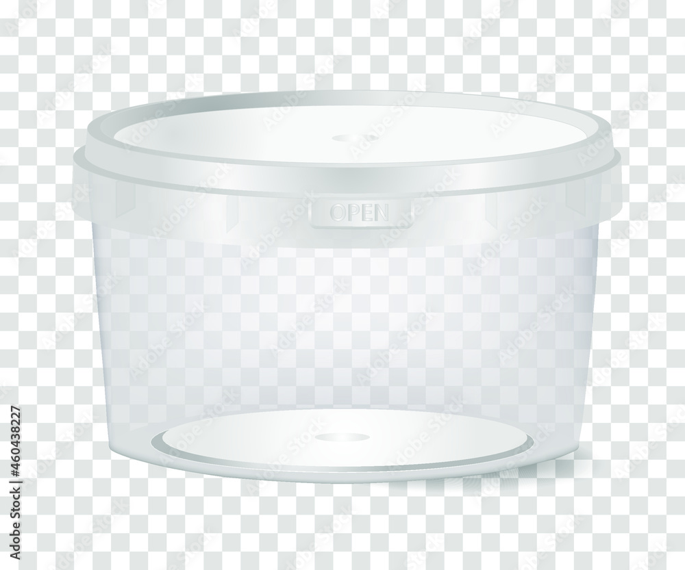 Plastic container  with a capacity of 0.5 liter for food on a transparent background. Vector illustration. - obrazy, fototapety, plakaty 