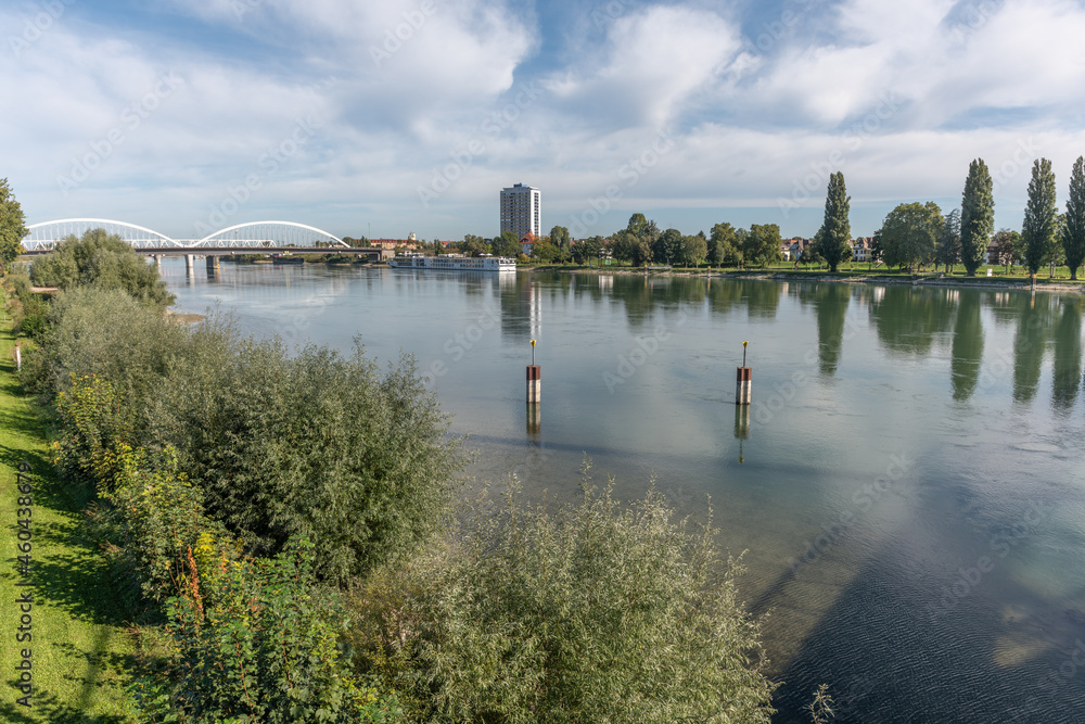 View over the Rhine in Strasbourg on the border between Germany and France.