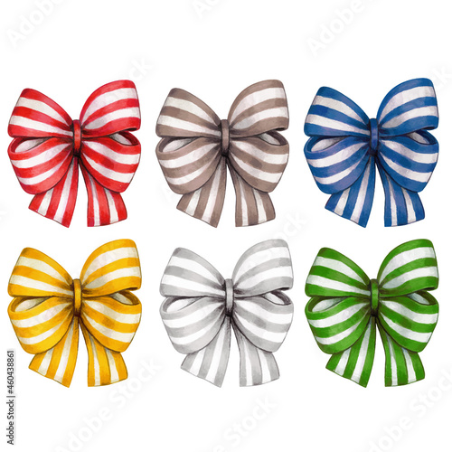 Watercolor hand drawn colorful striped bows