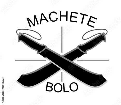 Crossed Bolo machete knife silhouette, vector design