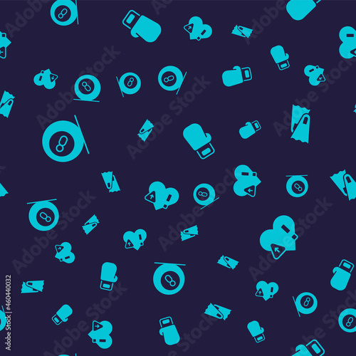 Set Billiard pool snooker ball, Flippers for swimming, Boxing glove and Heart rate on seamless pattern. Vector