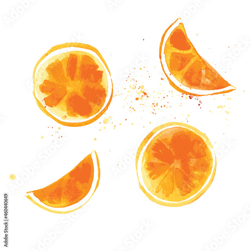 Yellow fresh orange. Hand drawn watercolor illustration isolated on white background. Vector