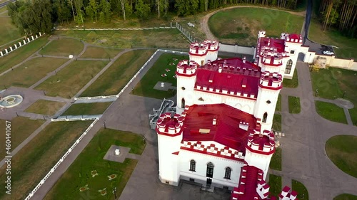 Kossovo, Belarus. Aerial View Of Historic Landmark Kosava Castle. Puslowski Puslovsky Palace Castle.  photo