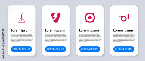 Set Trumpet, Stereo speaker, Guitar pick and Balalaika. Business infographic template. Vector