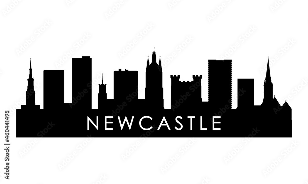 Newcastle skyline silhouette. Black Newcastle city design isolated on white background.