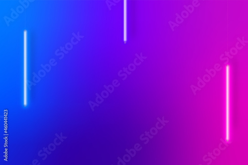 Realistic Neon Electric Lamps. Blue, Purple and Pink led lamps hanging on the wall. Futuristic abstract background. Free space for your design project.