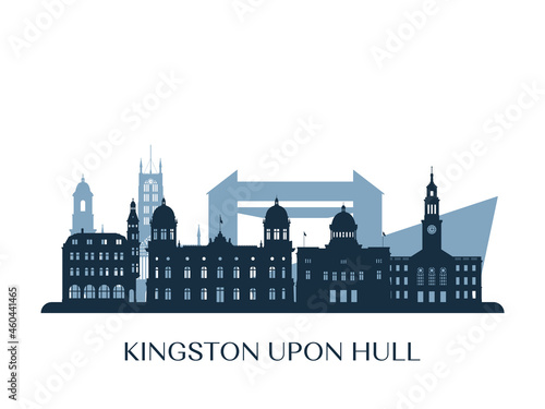 Kingston Upon Hull skyline, monochrome silhouette. Vector illustration.