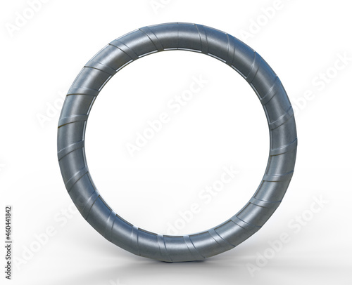 3D illustration of circle reinforcements steel TMT bar close up. Isolated 3d render