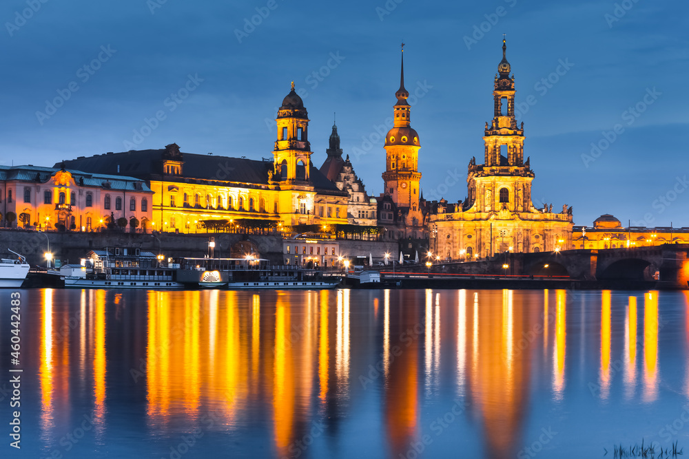 Dresden at night, view over river Elbe