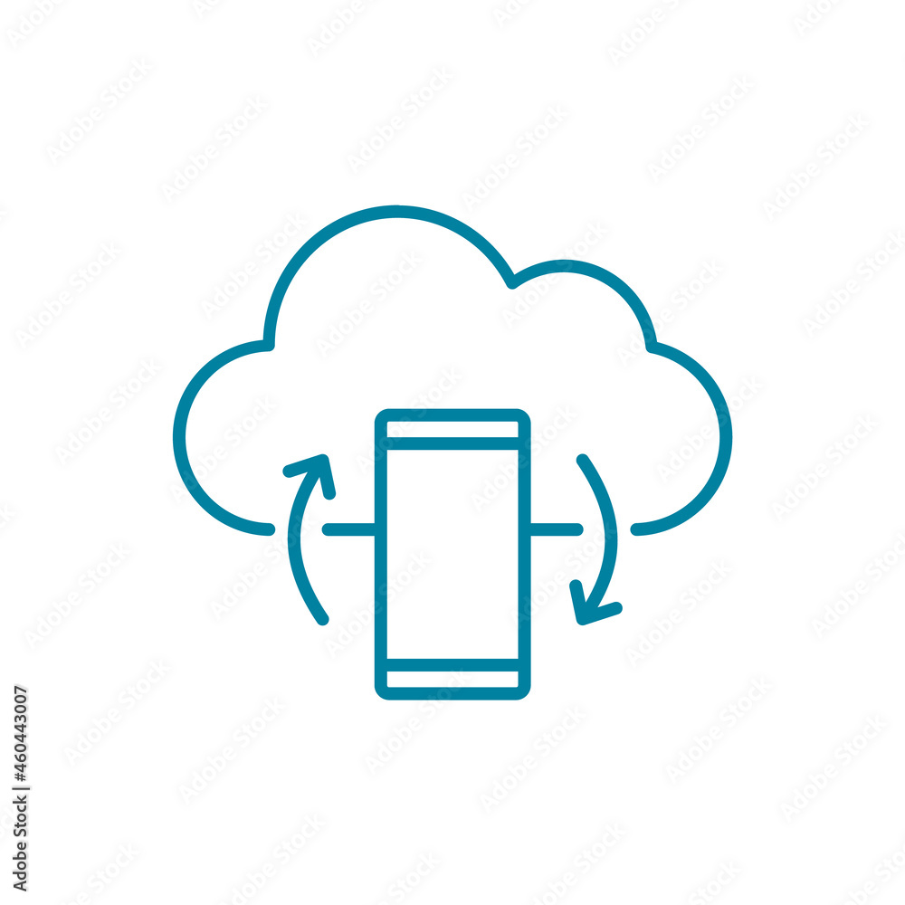 Cloud phone synchronization line icon. Cloud computing with two arrows and a cell phone. Online data backup concept. Download application idea. File hosting service. Vector illustration, flat,clip art