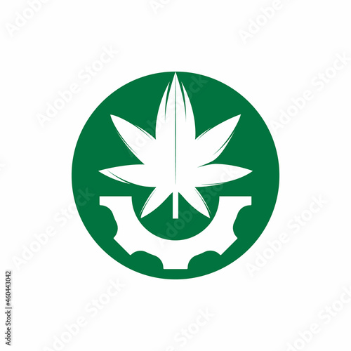 Gear and cannabis vector logo design. Cannabidiol industry company logo concept.