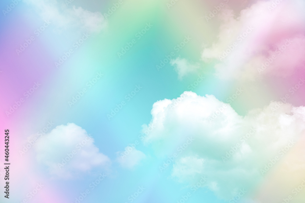 beauty sweet pastel yellow blue  colorful with fluffy clouds on sky. multi color rainbow image. abstract fantasy growing light