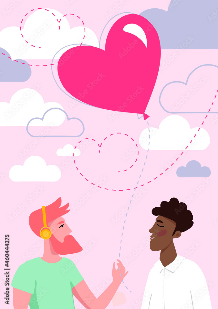 lgbt community. same-sex love. Valentine's day. declaration of love.pink hot air balloon among the clouds lgbt community. same-sex love. Valentine's day. declaration of love.pink hot air balloon among the clouds